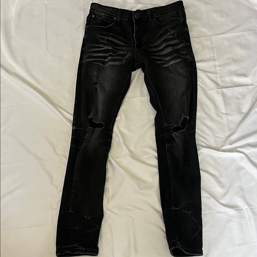 Men's Black Distressed Skinny Jeans- NovaMen